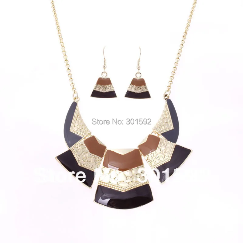 Высокое качество эмаль Колье Шейное ожерелье и серьги 2 шт набор золотые ожерелья