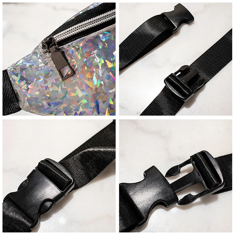 Поясная Сумка женская розовая серебристая поясная банановая голографическая
