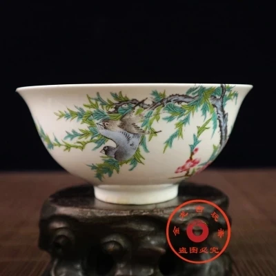 

Antique Daqing Qianlong Pastel Plum Blossom Magpie Art Porcelain Bowl