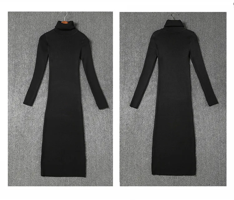 Женское зимнее платье с высоким воротом и длинным рукавом трикотажное