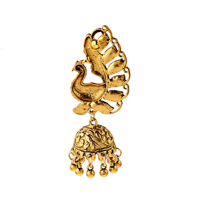 Индийские ювелирные изделия Jhumka Jhumki из золота в виде этнического павлина, серьги для женщин в винтажном стиле с черными бусинами, висячие серьги с кисточками, ювелирные изделия