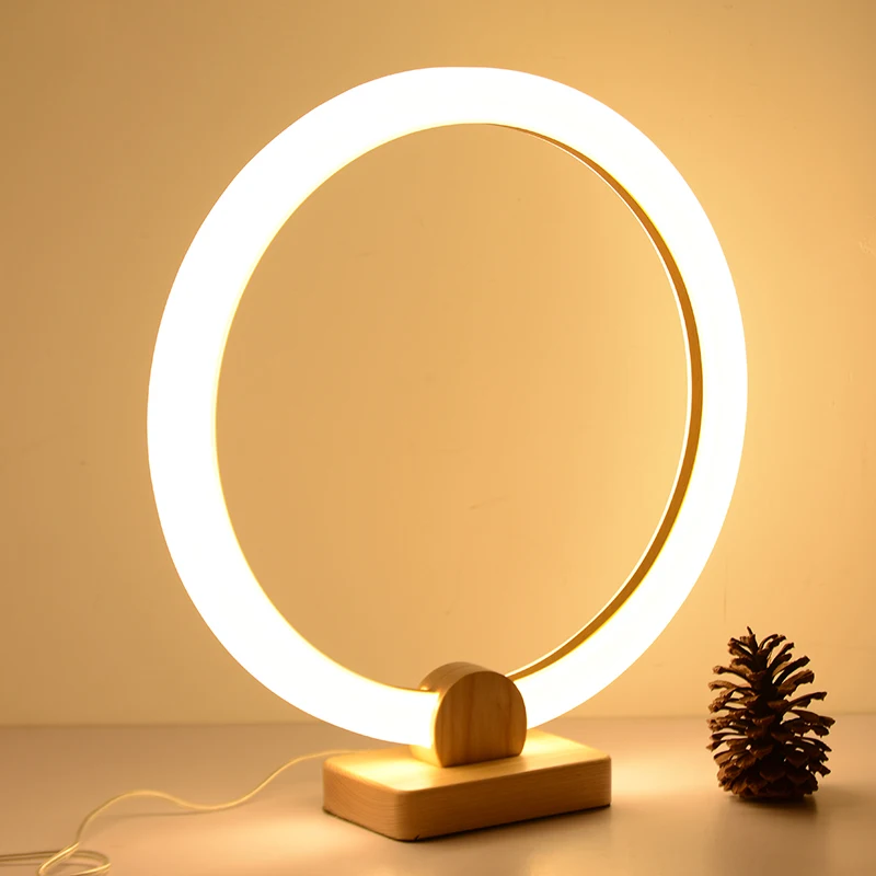 Nordic Bedside Wooden Night Light with Plug AC 110V 220V LED Round Table Lamp for Study Reading Desktop Atmosphere Lamps | Лампы и