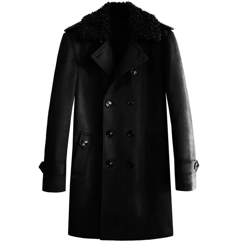 Suede Leather Trench Coat Men Windbreaker Warm Winter Cloak Mens Long Coat Plus Size 5xl 6xl Male Overcoat Korean Style Clothing