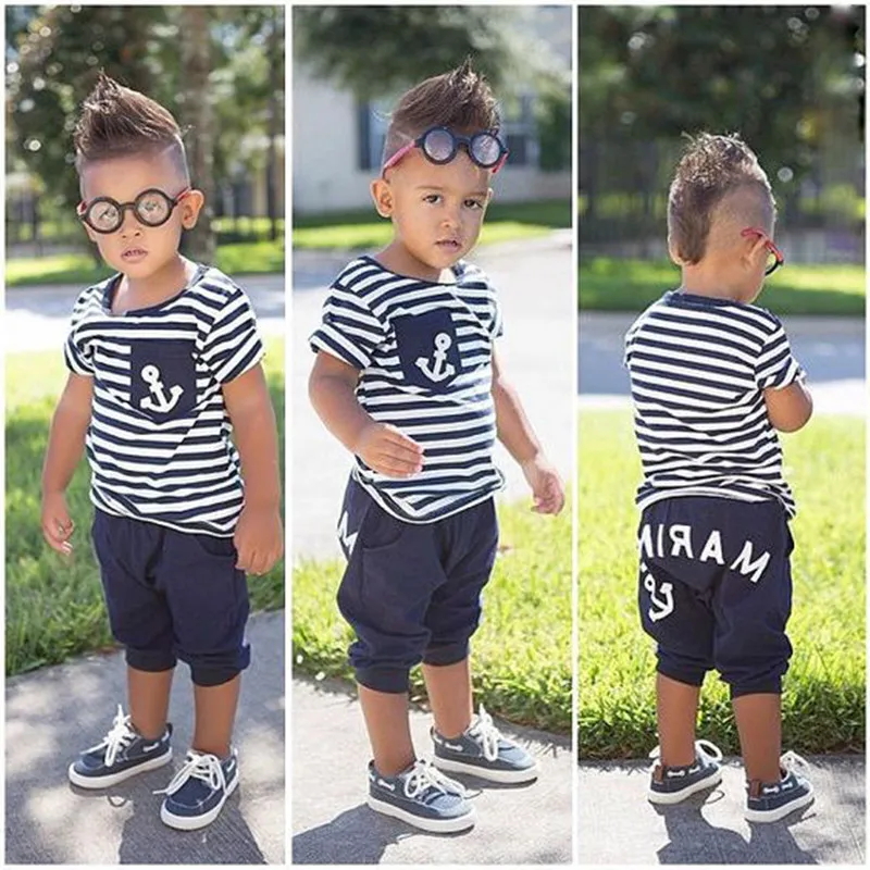 Модный комплект из 2 предметов для маленьких мальчиков летняя одежда топ в