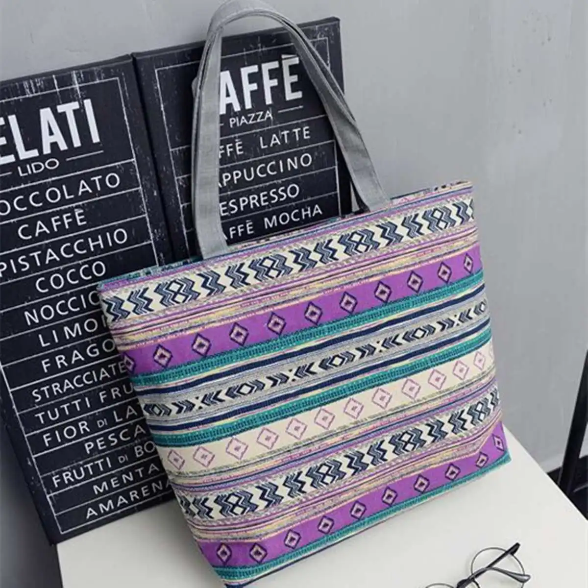 Purple Stripe Feminina Bolsa, Женская Большая вместительная сумка-тоут, Холщовая Сумка через плечо, сумка для покупок, пляжная сумка, повседневная сумка-тоут, полосатая Цветочная сумка - Цвет: Purple Stripe