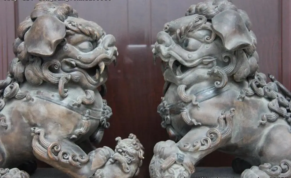 

Chinese Folk Pottery Porcelain Foo Dog Guardian-Lion Kylin Beast Fengshui Statue