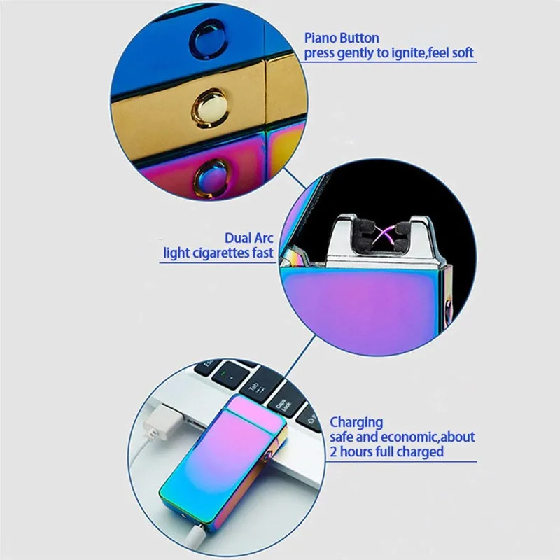 Ultra-thin Metal Electronic Cigarette Lighter Pulse USB Lighters Flameless Windproof Electric Arc Cigar | Дом и сад