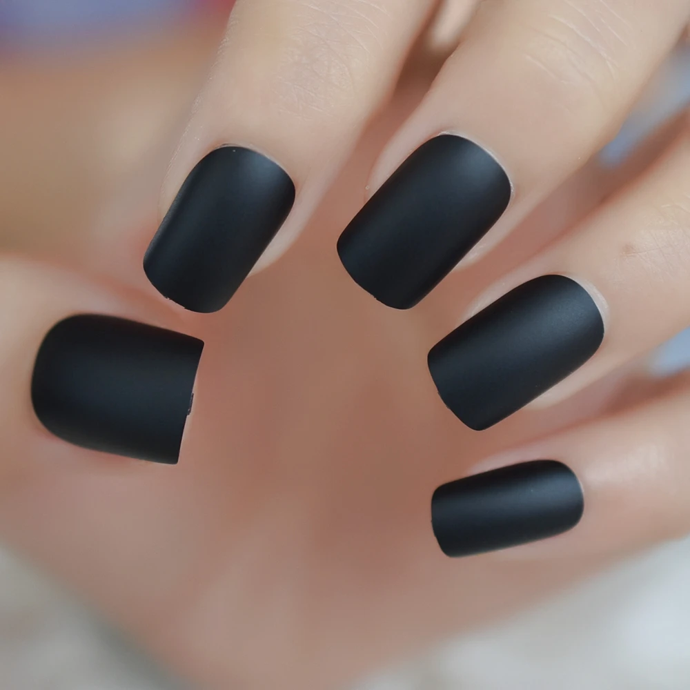 Черные накладные ногти твердая матовая отделка искусственные Средний