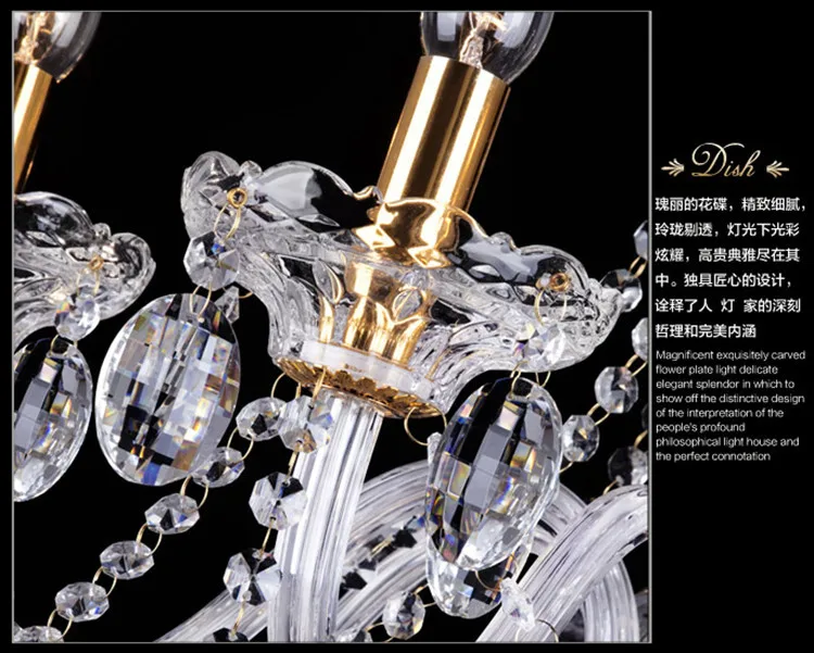 8-arm Lawrence antique gold candle Led chandelier crystal light hotel villa parlor clear pendant chandeliers candelabro | Лампы и