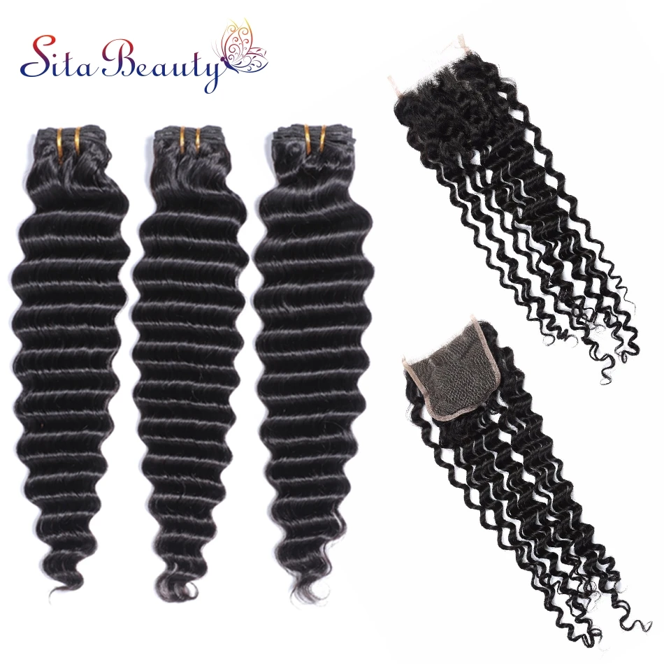Волнистые пряди с закрытием перуанские волосы 8 28 дюймов Sita Beauty Remy человеческие