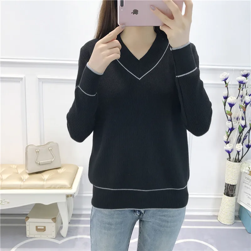2018 New Women Sweaters And Pullovers Autumn Winter Long Sleeve V-neck Pullover Female Casual Knitted Sweater Pull Femme | Женская