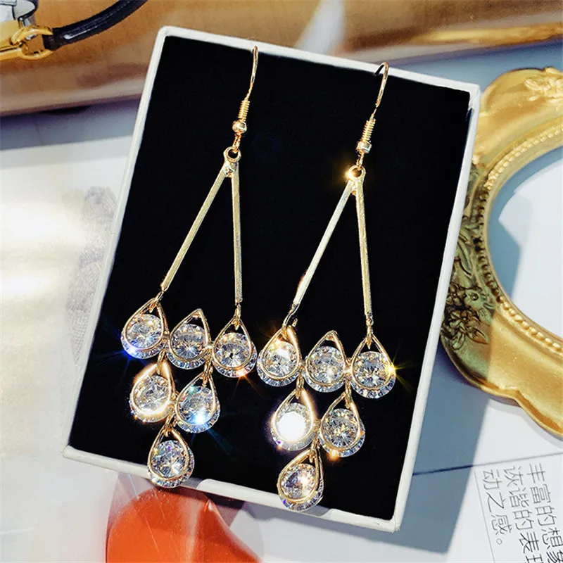 FYUAN длинные висячие серьги с кисточками для женщин Bijoux капли воды хрустальные