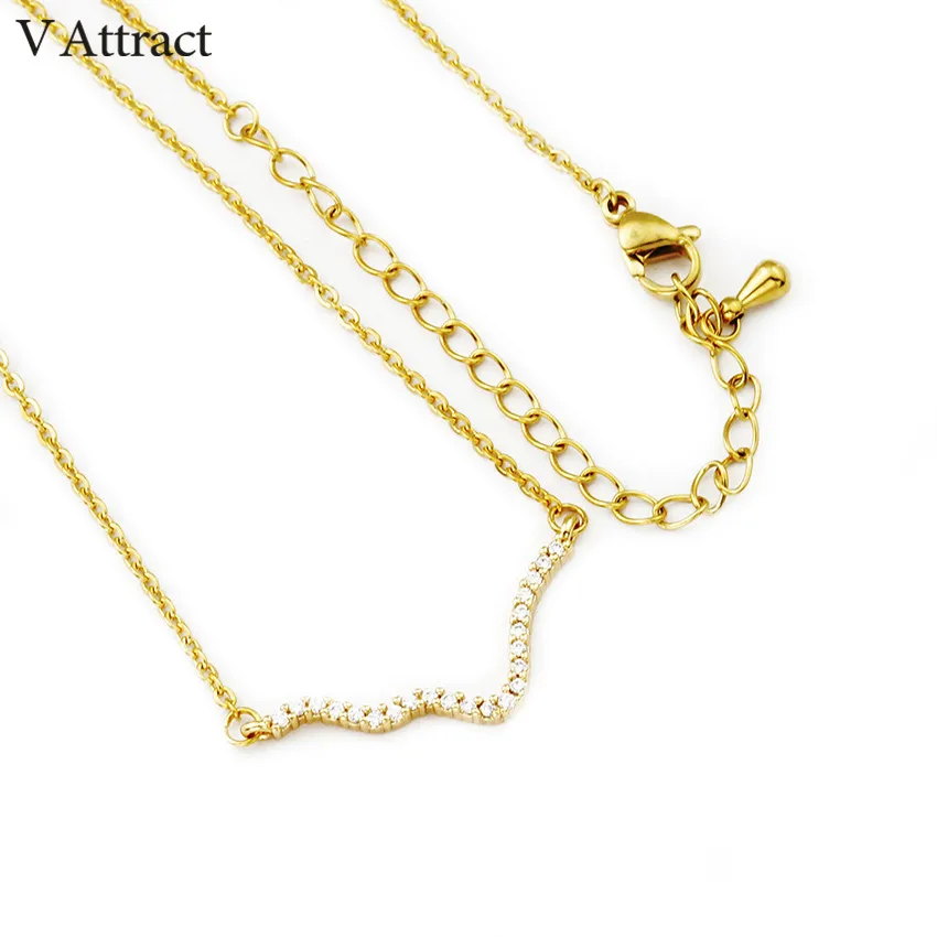 V Attract Gold Filled Maxi Choker Simple Wave CZ Necklace Women Bridesmaid Gift Vintage Jewelry Bar Charm Gargantilha|necklace women|cz