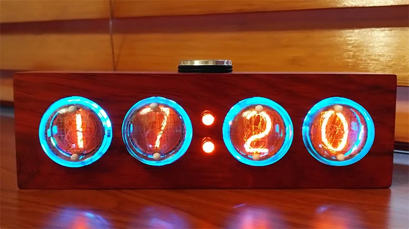 Светящиеся трубчатые часы IN 4 NIXIE Tube цельнодеревянные электронные полноцветный