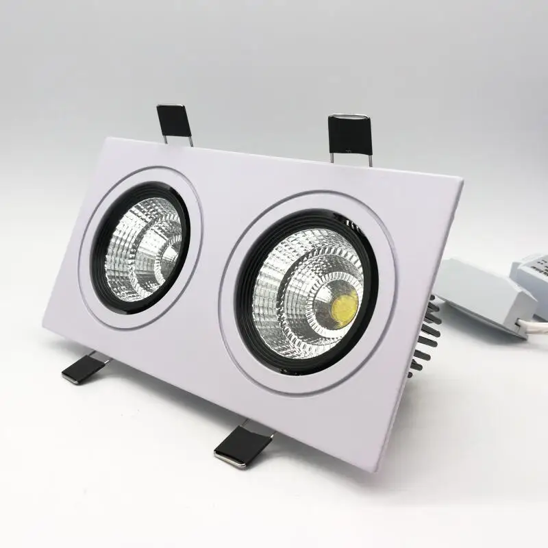 Popular Square  2x10W Dimmable COB LED Downlights CRI 90 Double Fixture Recessed Ceiling Down Lights Lamp