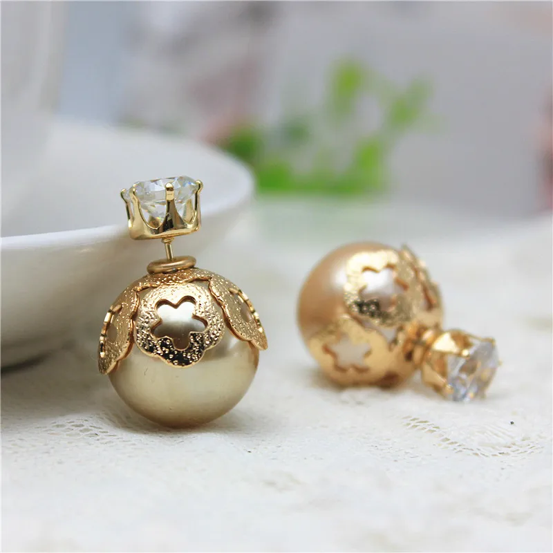 Женские Двухсторонние серьги гвоздики летние с блестящим цирконием 2019|double sided stud