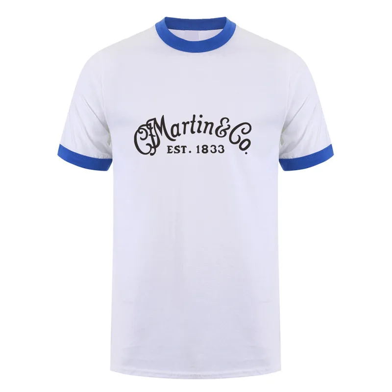 White Royal neck Cf Martin гитары футболка Летняя с коротким рукавом Хлопок музыка футболка с гитарами Мужская футболка Топы тройники LH-078 - Цвет: White Royal neck