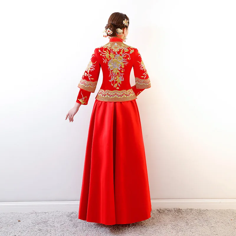 Красное свадебное платье традиционное китайское Qipao Национальный костюм для