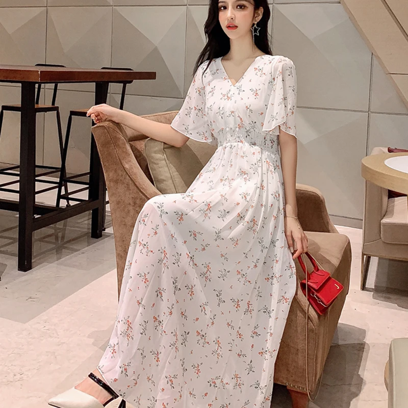 Шифоновые платья женские летние с коротким рукавом Boho платье для пляжного отдыха