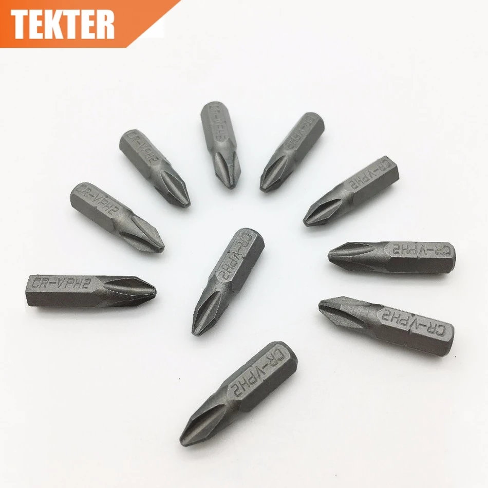 TEKTER 10 шт. хром ванадиевая Cr v сталь #2 пилллипс отвертка Биты 25 мм шестигранный