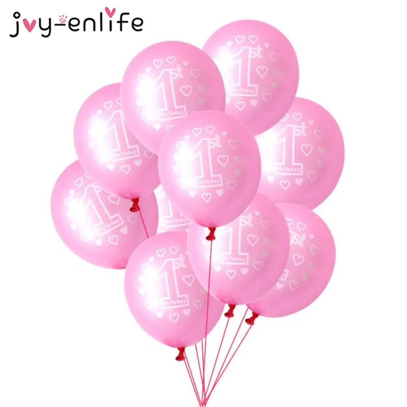 10pcs Balloons 10 шт. розовые 1-е шарики ко дню рождения 1 год первый день рождения украшения латексные шары воздушные шары для детского душа девушка пользу - Цвет: 10pcs Balloons
