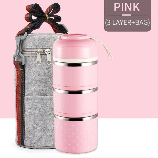 pink3 with bag Горячая японский тепловой Ланч-бокс герметичный из нержавеющей стали Bento box для детей портативный милый для пикника школьный контейнер для еды - Цвет: pink3 with bag