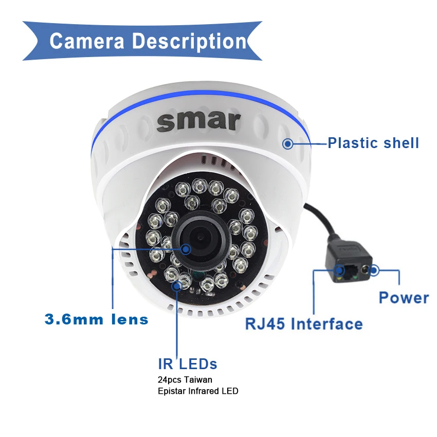 Smar H.264 купольная IP камера Камера 1.3MP 2MP Сетевой Видео 24 инфракрасных светодиодный