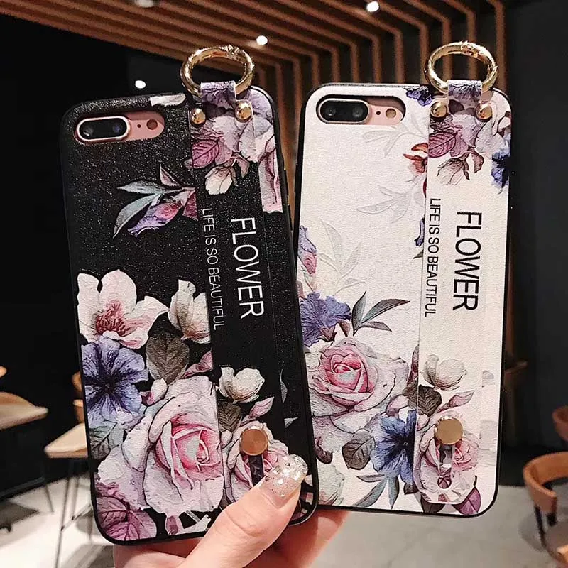 Винтажный цветочный чехол на запястье для iphone 6 6s 7 8 plus X Xs max XR рельефный с