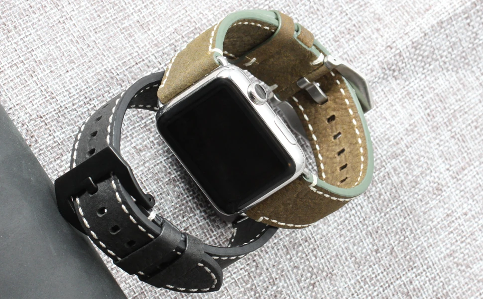 CHIMAERA Apple Watch ремешок ручной работы черный армейский зеленый винтажный из