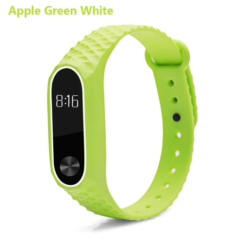 Apple green white BOORUI mi band 2 ремешок Pulseira силиконовый mi band 2 аксессуары Алмазный ремешок на запястье анти-потеря двойной цвет сменный ремешок для часов - Цвет: Apple green white