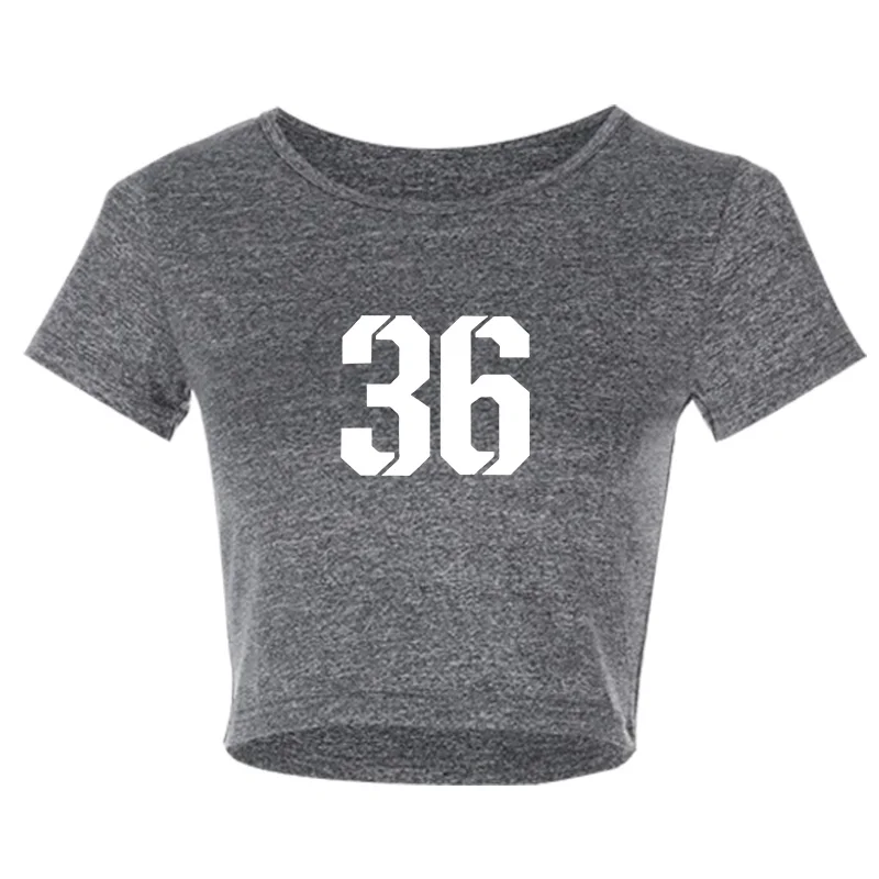 

Women Number 36 Printing Short Sleeve Sexy Short Type Fitness Running T-Shirt