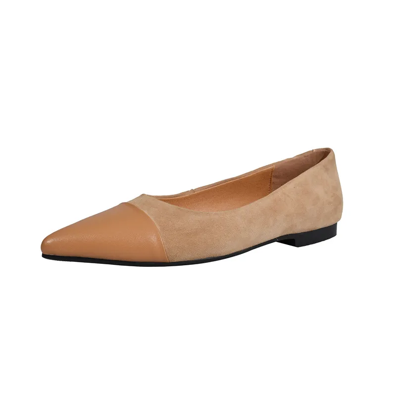 brown flats Размер 34-43, г. Новые Модные женские балетки из коровьей кожи на плоской подошве, женские слипоны из овечьей замши, весенне-летние тонкие туфли фирменный дизайн - Цвет: brown flats