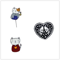 fashion cute cat and skull heart brooches badge enamel lapel pins badge foodie best friends gifts cat heart brooch jewelry