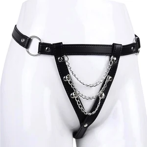 Сексуальное нижнее белье для мужчин из искусственной кожи регулируемые трусики нижнее белье металлическая цепочка стринги член Фетиш клетки Пояс верности эротические костюмы