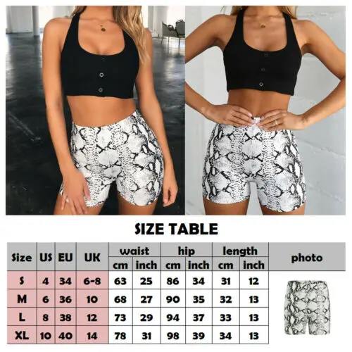 Women Ladies Fitness Shorts High Waist Casual Snakeskin Print Vintage Hot Sexy Lady Dance Wear | Женская одежда