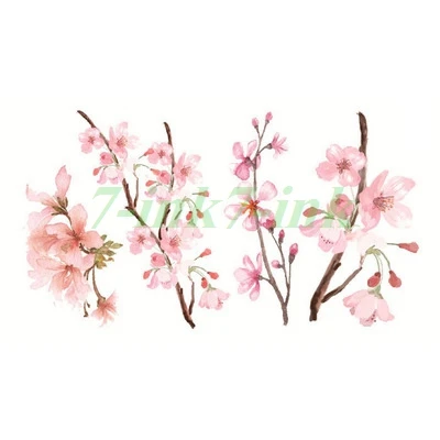 Water Transfer Tattoo Pink romantic peach blossom Cherry blossoms Waterproof kids tattoTemporary fake Tattoo for adults