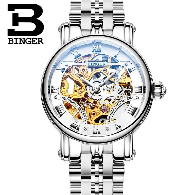 Women Watch 01 Relogio masculino, мужские роскошные брендовые золотые часы Бингер, пара автоматических часов, механические часы с скелетом для женщин, наручные часы - Цвет: Women Watch 01