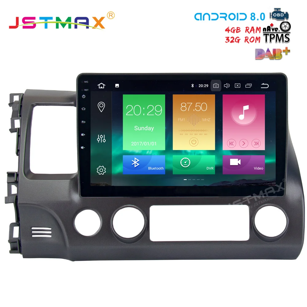 JSTMAX 10 2 &quotAndroid 8 0 автомобильный dvd для Honda Civic 2006 2011 авто радио GPS navi Octa Core 4 ГБ 32
