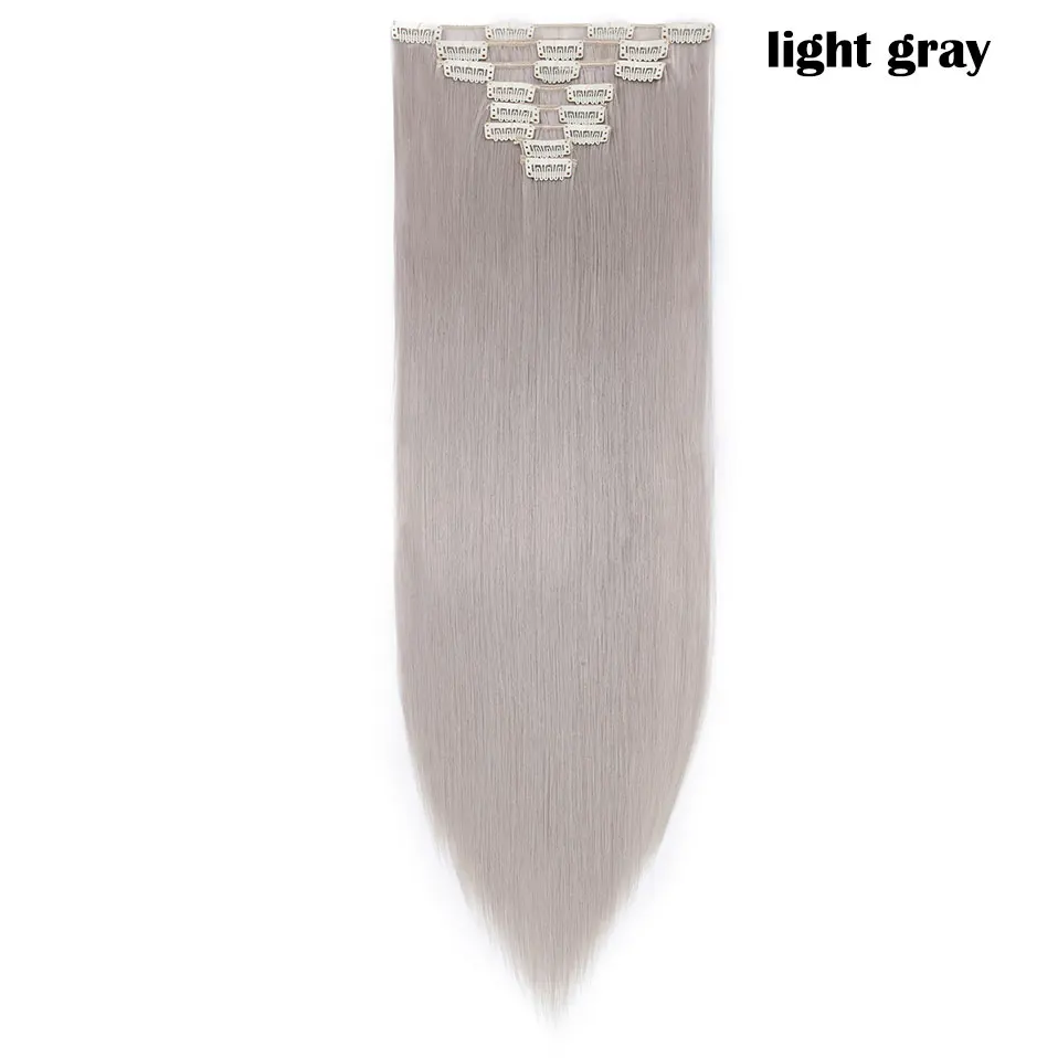 light grey SNOILITE 8 шт./компл. 26 дюймов 18 зажимы длинные прямые волосы на заколках для наращивания из искусственных волос заколки для волос для женщин, черный парик, заколки, заколки для волос - Цвет: light grey