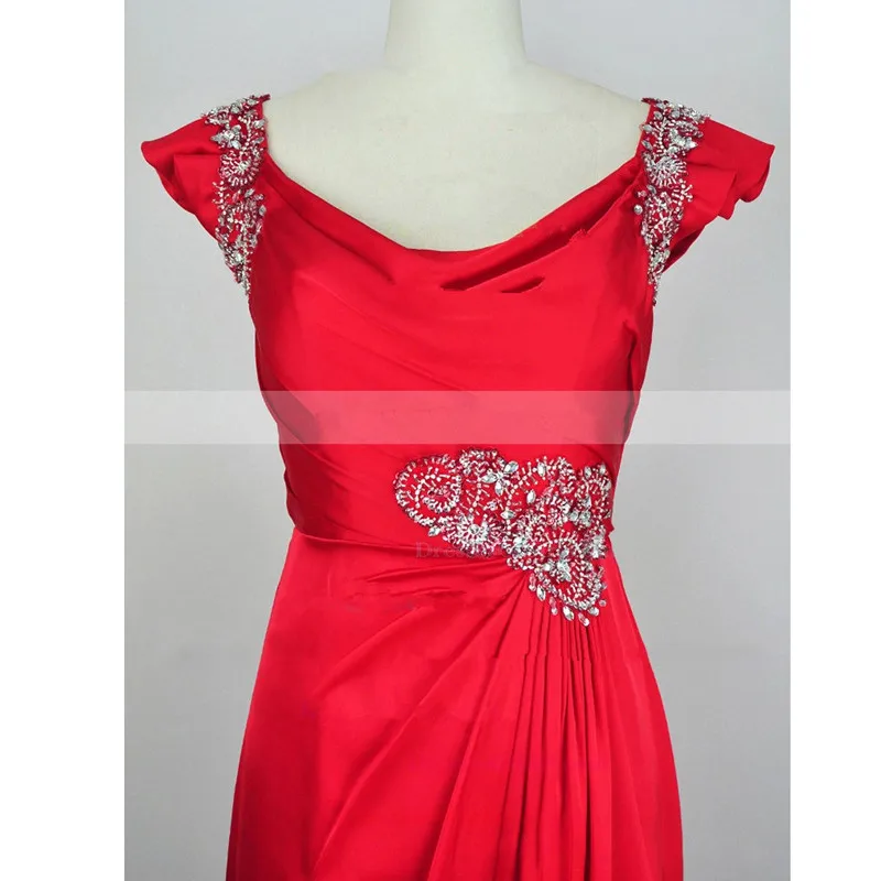 Lewande Рукавов-line Scoop Шеи Красное Шифоновое длиной до пола Оборками Бисероплетение