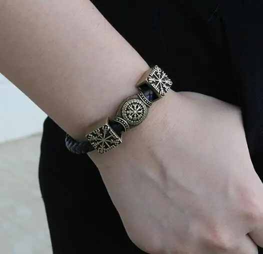 1 шт., браслет викинга для мужчин, скандинавский Vegvisir, символ, браслет, языческие скандинавские ювелирные изделия - Окраска металла: Покрытие антикварной бронзой