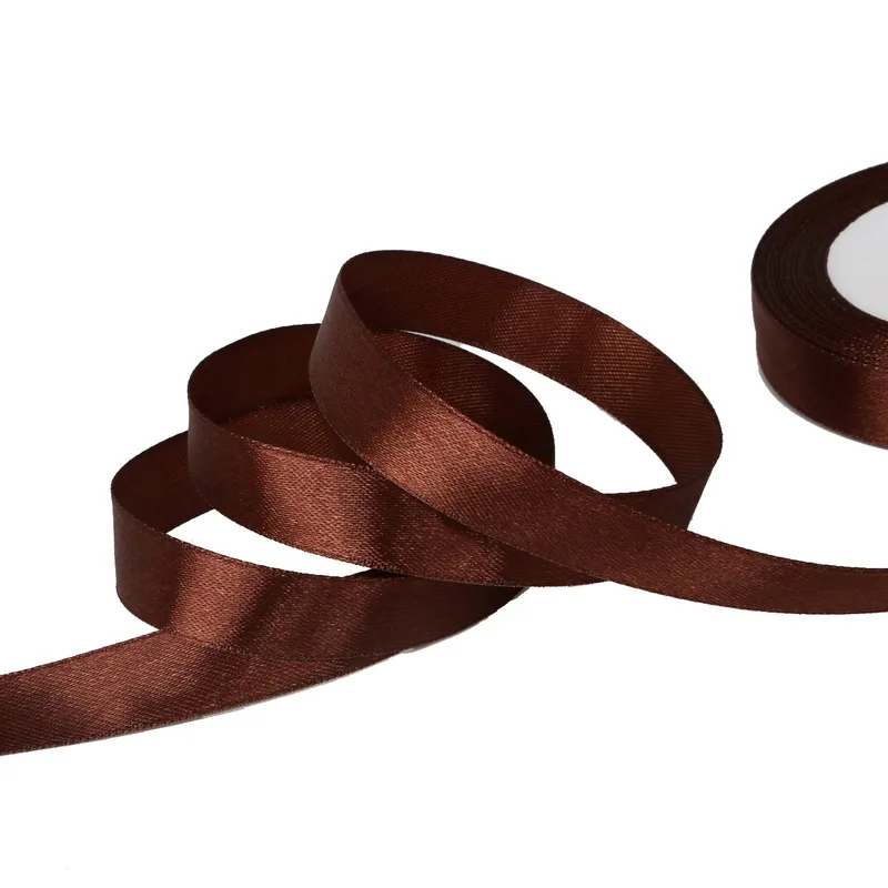 Dark Brown 25 ярдов 15 мм одноцветная шелковая атласная лента для украшения свадебной вечеринки Подарочная обертка тесьма DIY рождественская лента - Цвет: Dark Brown