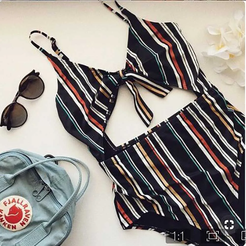 ZAFUL Летняя Пляжная Одежда Для Женщин Полосатый Вырез One Piece Женские Боди Моды