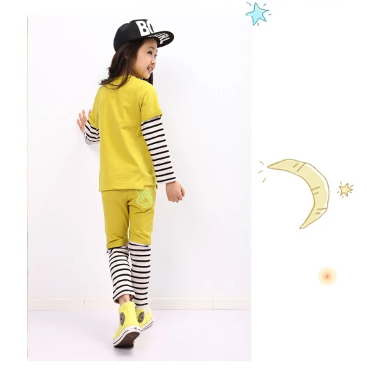 New Hot Fashion Gothic Punk Girl Boys Casual Tracksuits Patchworl Stripes Long Sleeve+Pant 2Pieces Sportswear Tiger Head Printe | Детская