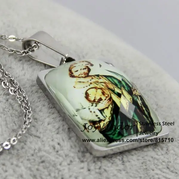 Stainless Steel Crystal Surface Saint Jude Picture Christian Pendant With Chain Free Shipping | Украшения и аксессуары