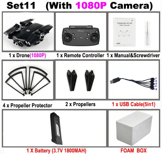 Set11 JDRC JD-20S JD20S WiFi FPV RC Дрон с широкоугольным 2MP HD камерой Профессиональный вертолет складной Дрон RC Квадрокоптер игрушки RTF - Цвет: Set11
