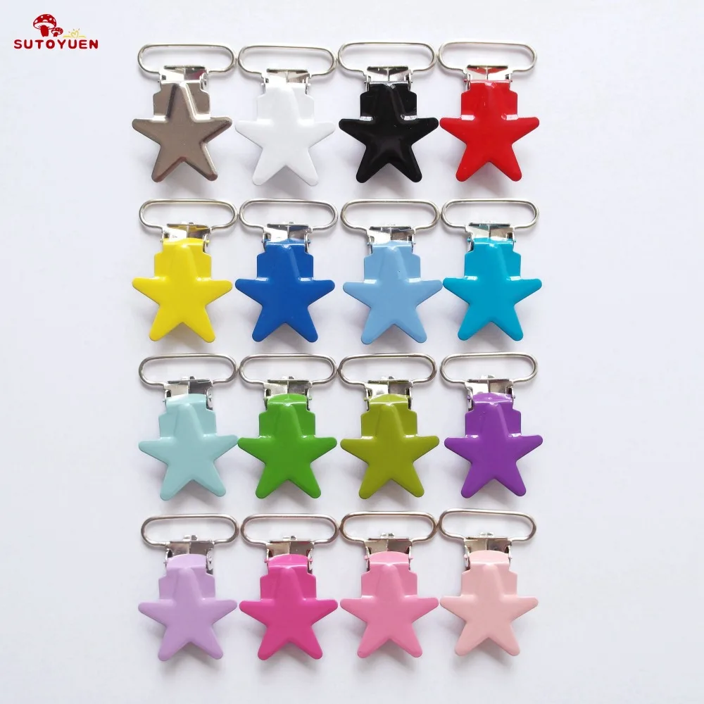 

Free Shipping 32pcs 1'' 25m Lead Free Star Metal Baby Dummy Pacifier Chain Holder Binder Suspender Clips Soother Clip