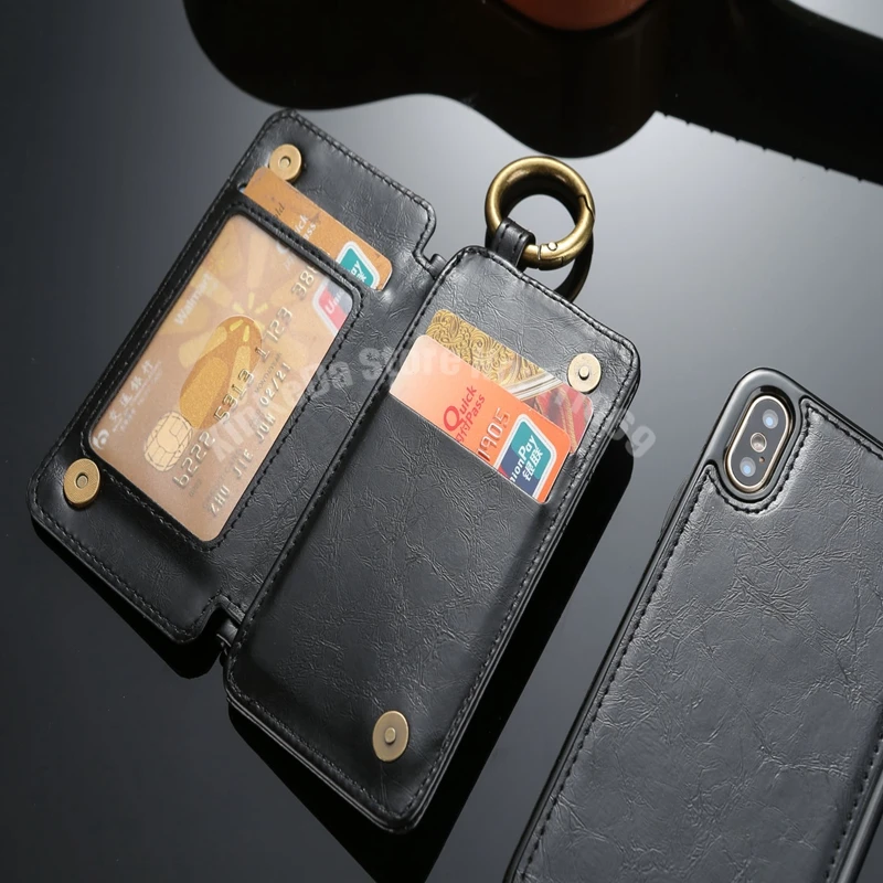 10 шт. 2 в 1 Раздельный кожаный чехол кошелек для iPhone X 8 I8 7 PLUS 6 S 5S карт ТПУ личи