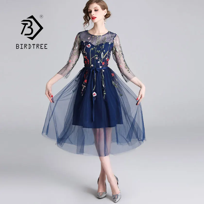 Женское Сетчатое платье на молнии винтажное ажурное с цветочной вышивкой и