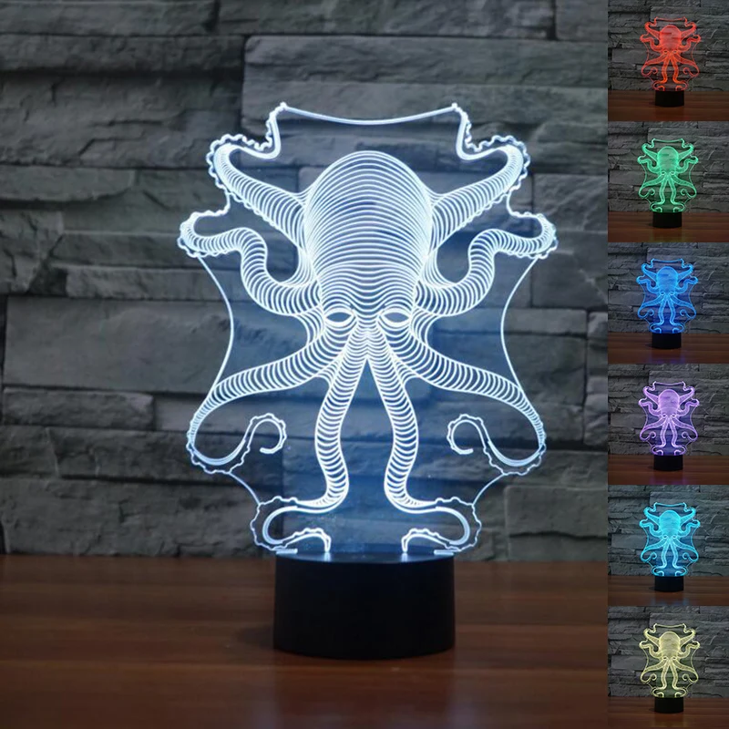 Fding 3D иллюзия свет Осьминог Форма Акриловый ночник 7 цветов Изменение RGB сенсорный